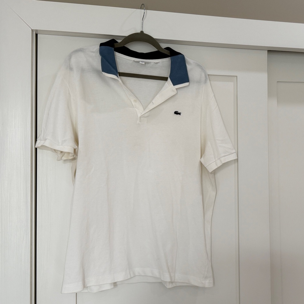 Lacoste White Polo with Blue Collar